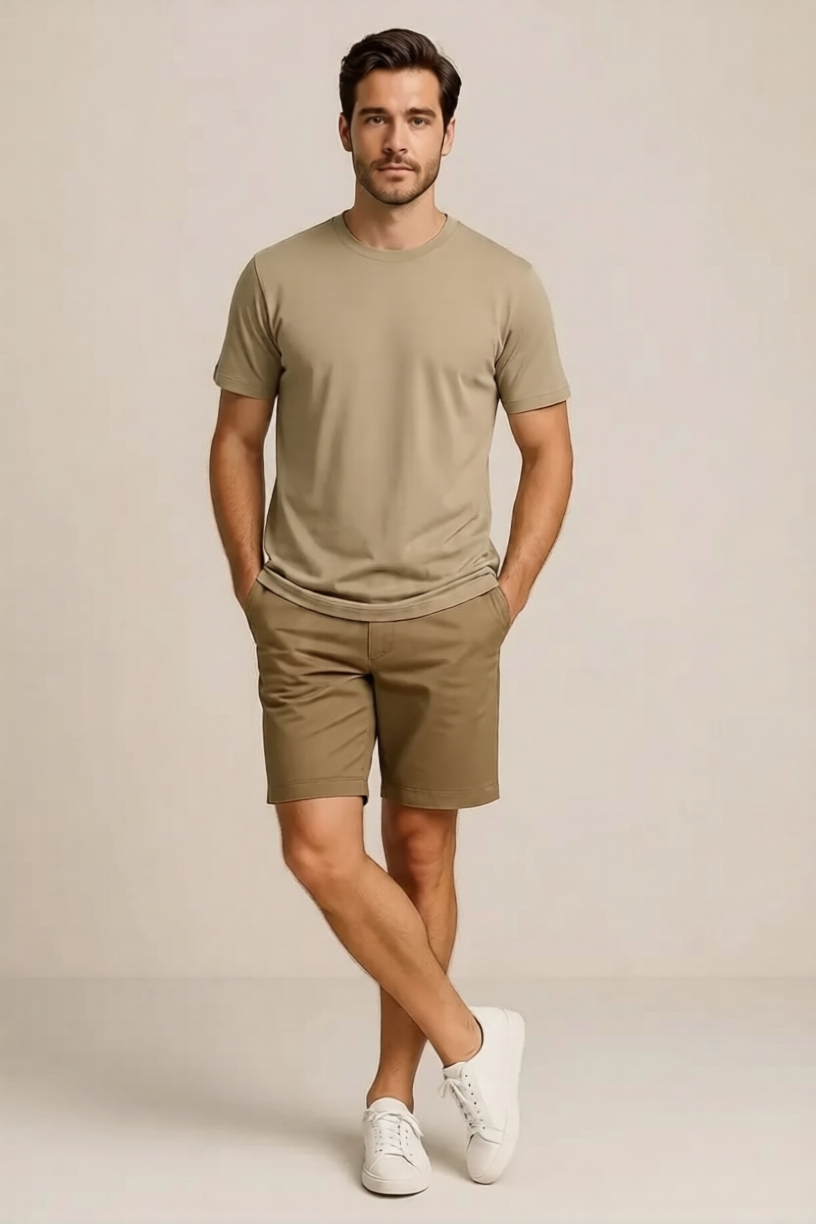 Men's Premium Beige Regular Fit Cotton T-Shirt | Classic Round Neck Summer Tee