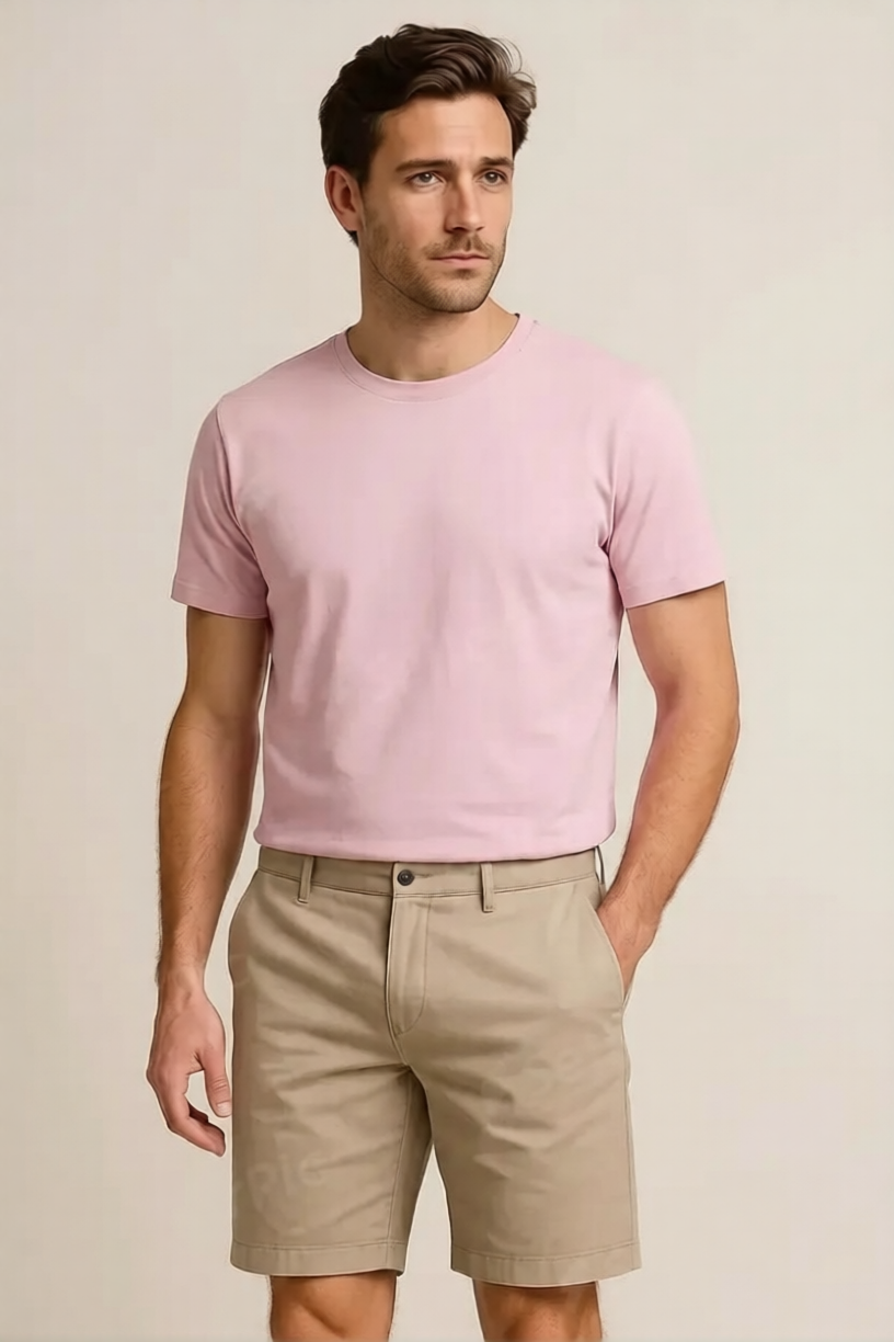 Men's Premium Light Pink Regular Fit Cotton T-Shirt | Classic Round Neck Summer Tee