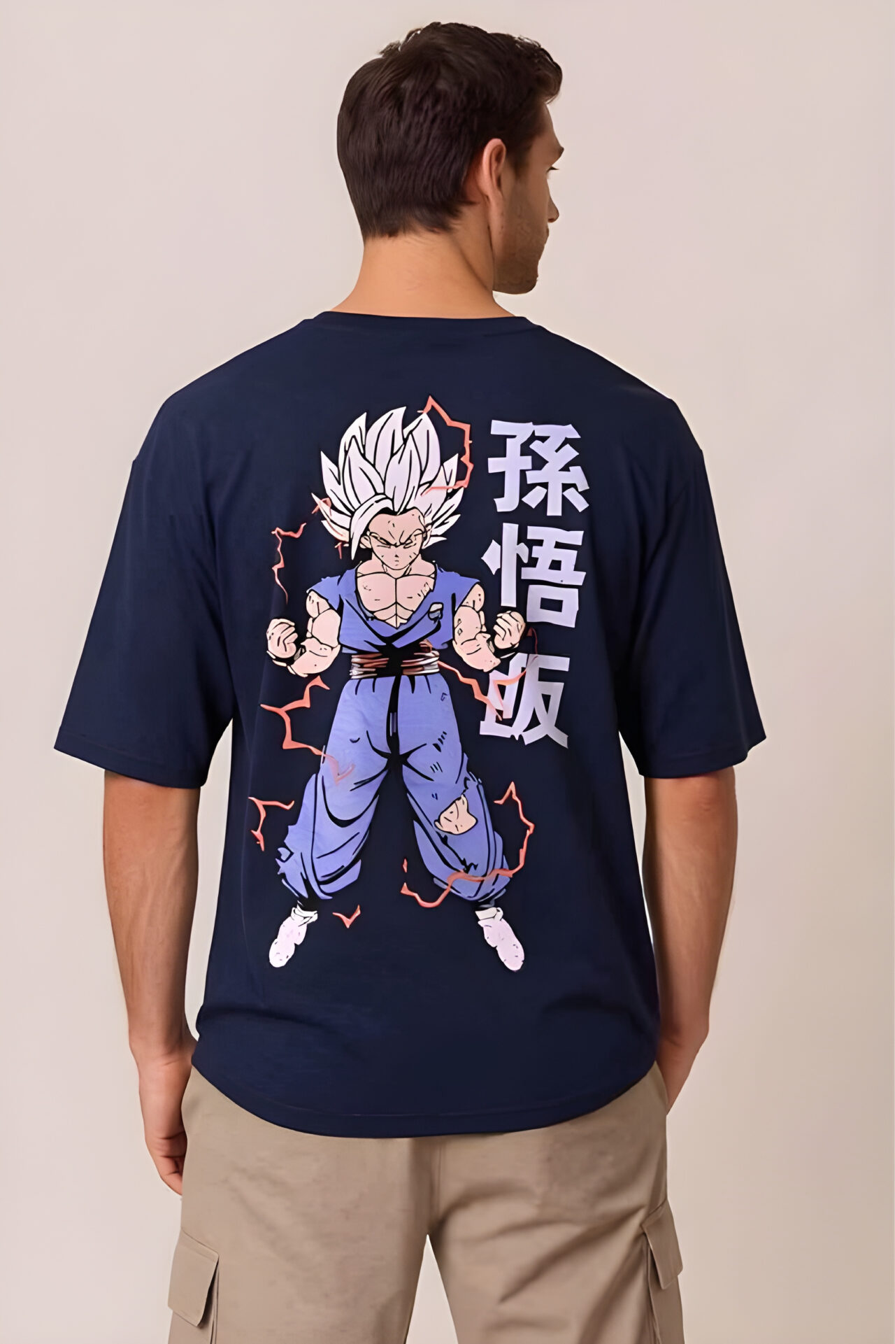 Men Navy Blue Anime Graphic T-Shirt